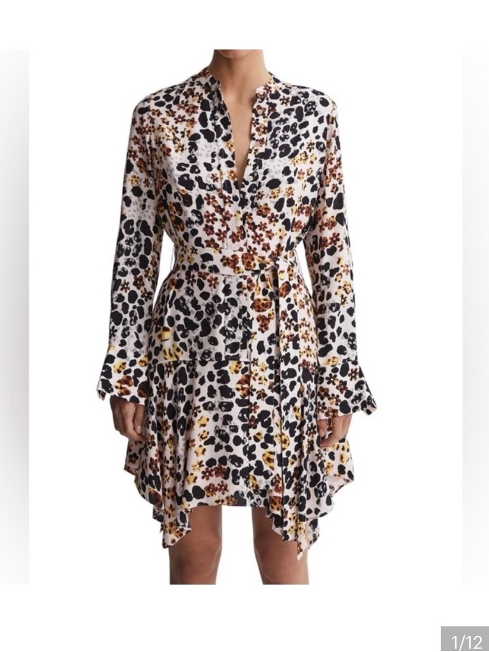 Reiss Sylvie Dress - Floral Leopard Print Asymmetrical Hem Dress size 6